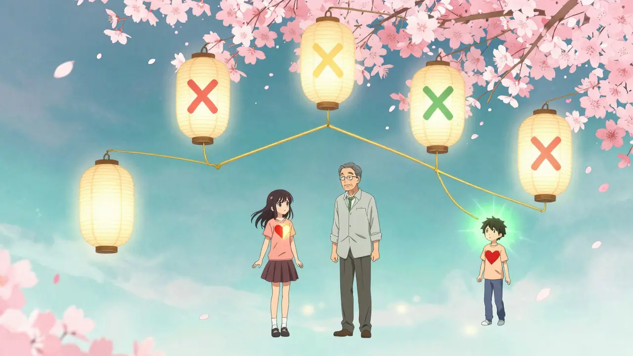 A glowing family tree shows X chromosomes passing color blindness through generations.