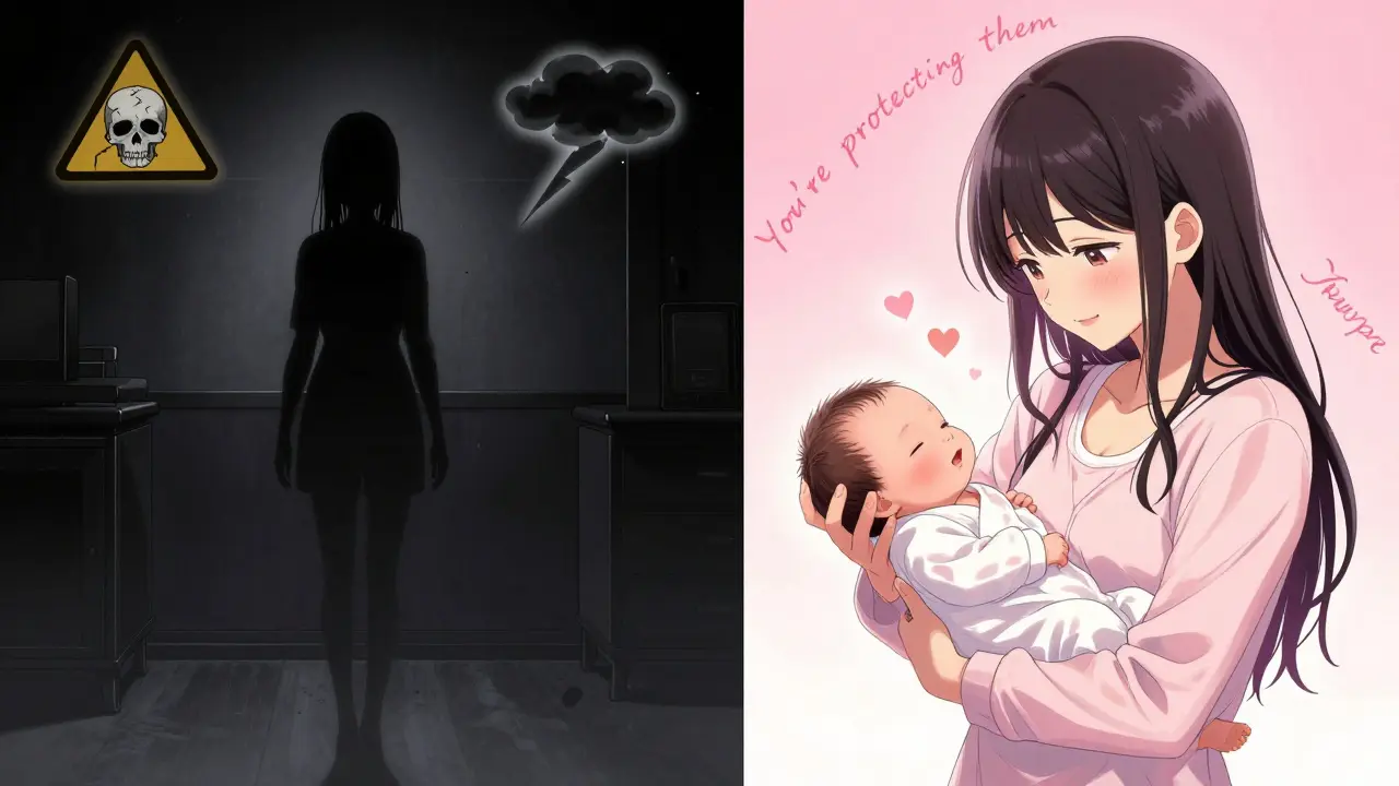 Split scene: dark despair vs. warm hope as a mother holds her baby, emotional contrast rendered in shoujo manga aesthetic.